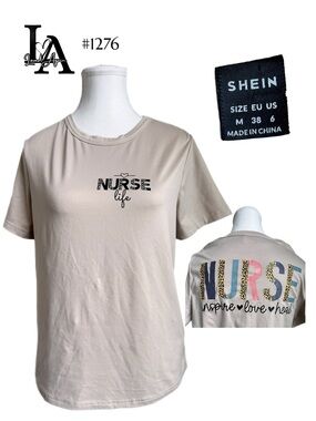 SHEIN Beige "Nurse Life" Graphic Tee | Statement tee